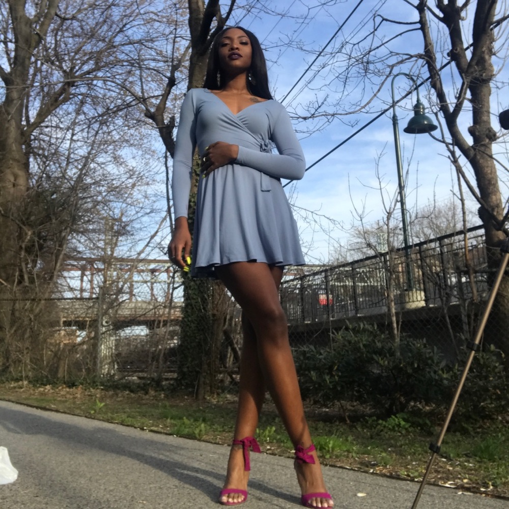 Baby Blue Cotton Wrap Dress